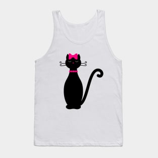 Black Cat with Pink Ribbon Tank Top